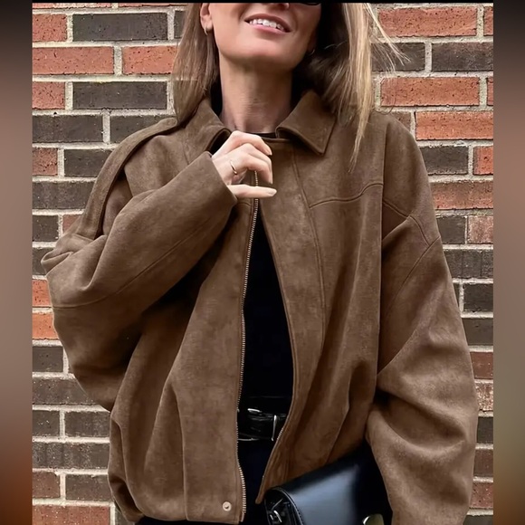 TEMU WOMENS VINTAGE BOMBER JACKET, SIZE SMALL, BROWN - Picture 2 of 14